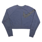 NIKE Womens Blue Cotton Blend Crew Neck M Sweatshirt Large Swoosh Logo Casual