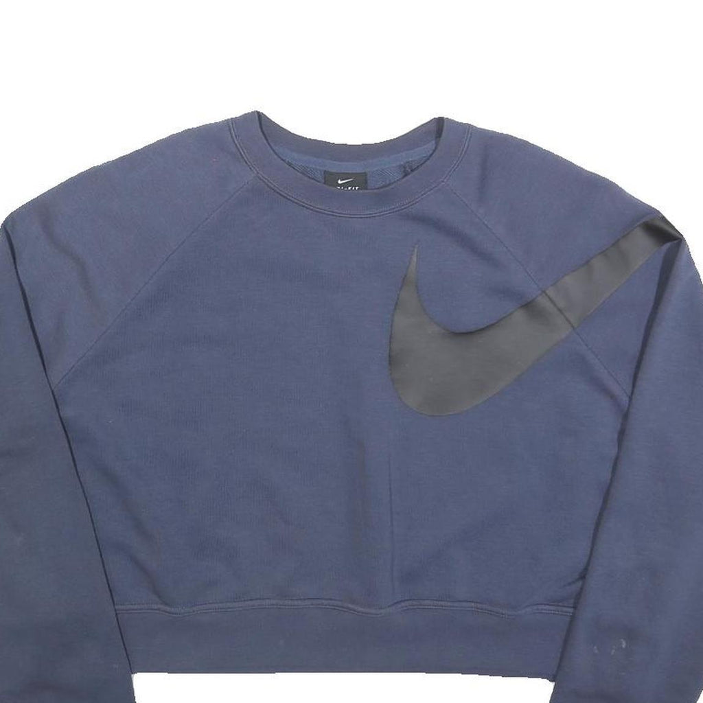 NIKE Womens Blue Cotton Blend Crew Neck M Sweatshirt Large Swoosh Logo Casual