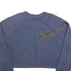 NIKE Womens Blue Cotton Blend Crew Neck M Sweatshirt Large Swoosh Logo Casual