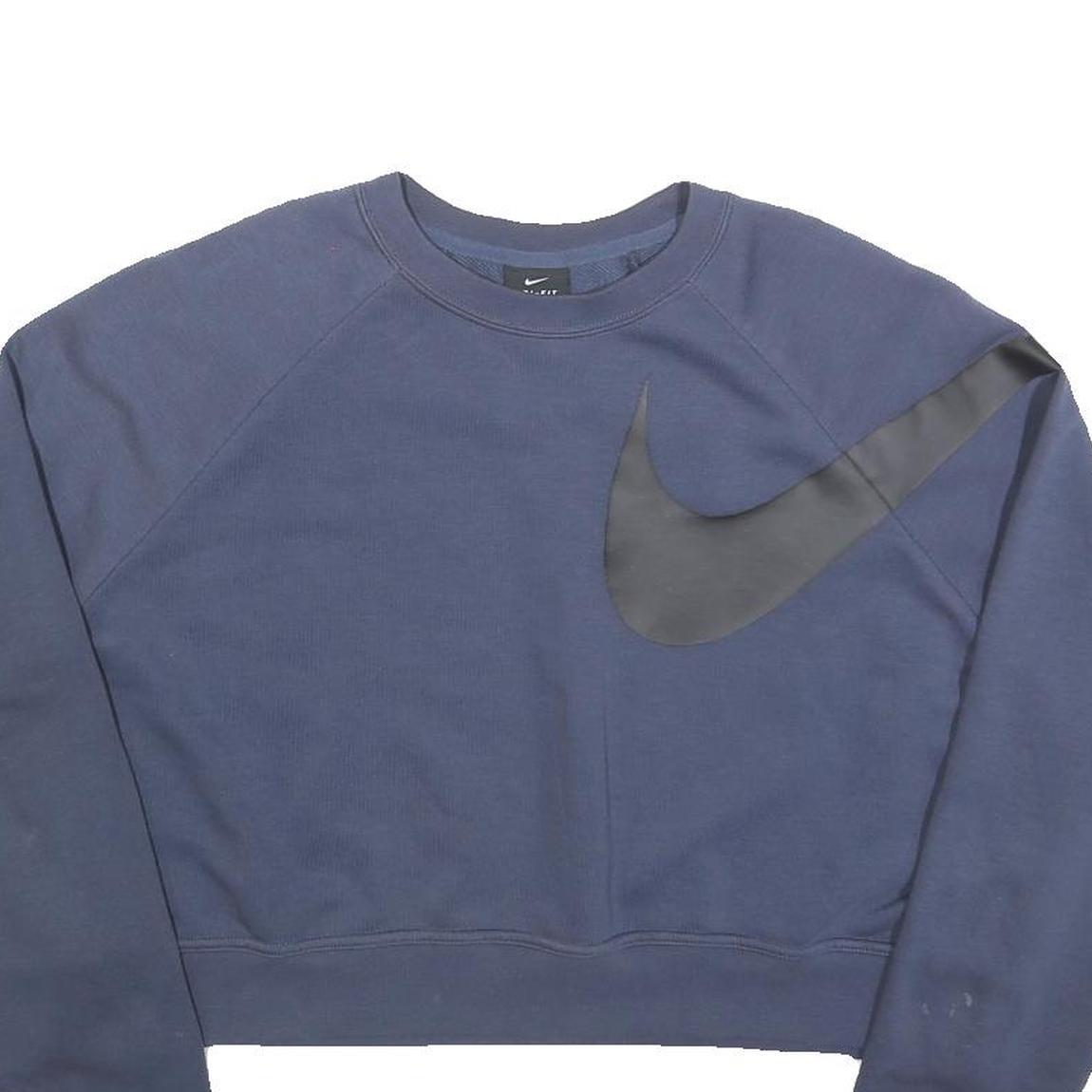 NIKE Womens Blue Cotton Blend Crew Neck M Sweatshirt Large Swoosh Logo Casual