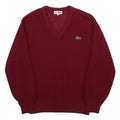 LACOSTE Mens Red Wool Plain V-Neck Basic Knit Jumper S Classic Style