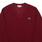 LACOSTE Mens Red Wool Plain V-Neck Basic Knit Jumper S Classic Style