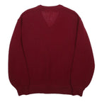 LACOSTE Mens Red Wool Plain V-Neck Basic Knit Jumper S Classic Style