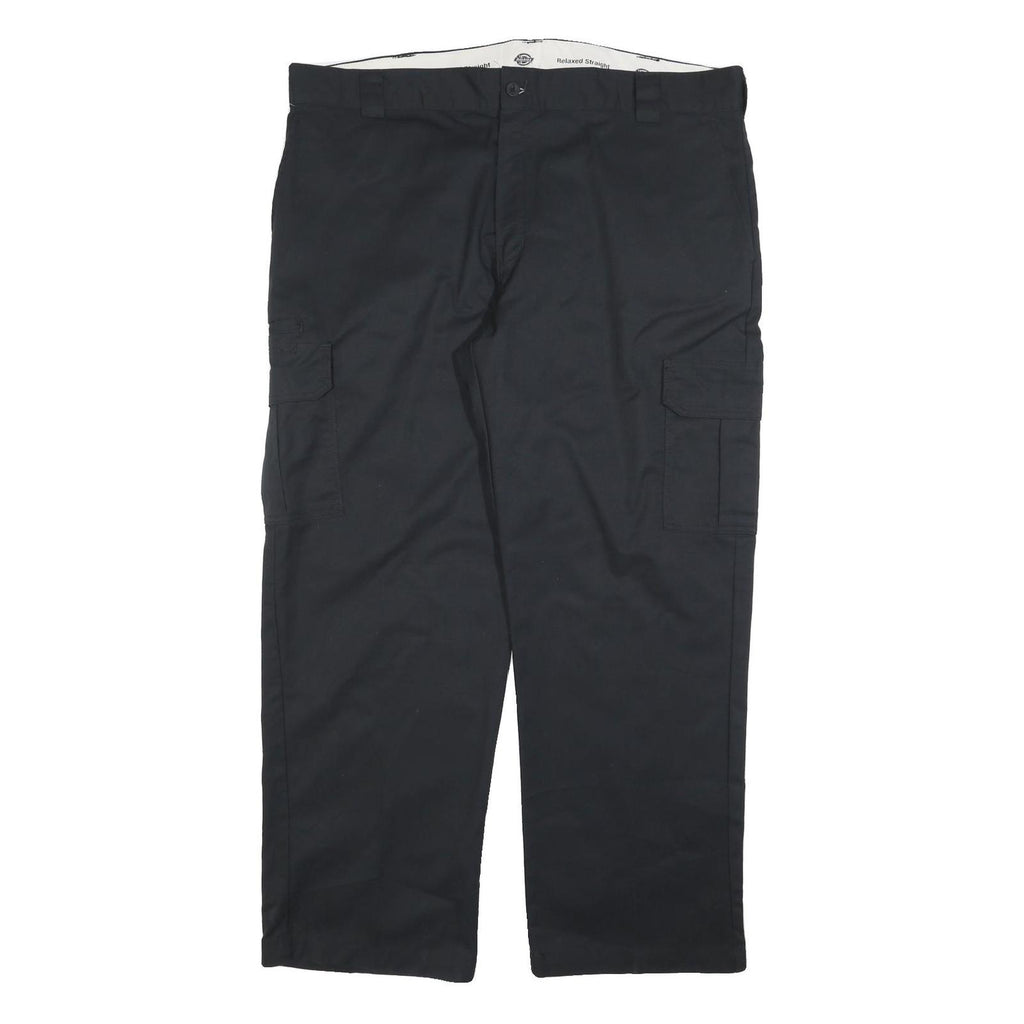 DICKIES Mens Relaxed Cotton Black Work Cargo Trousers W44 L32 Zip Closure