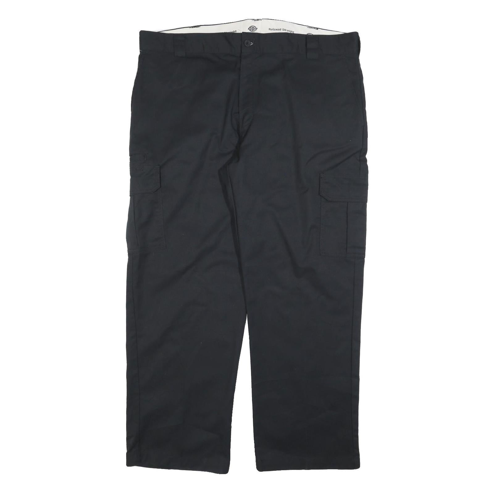 DICKIES Mens Relaxed Cotton Black Work Cargo Trousers W44 L32 Zip Closure