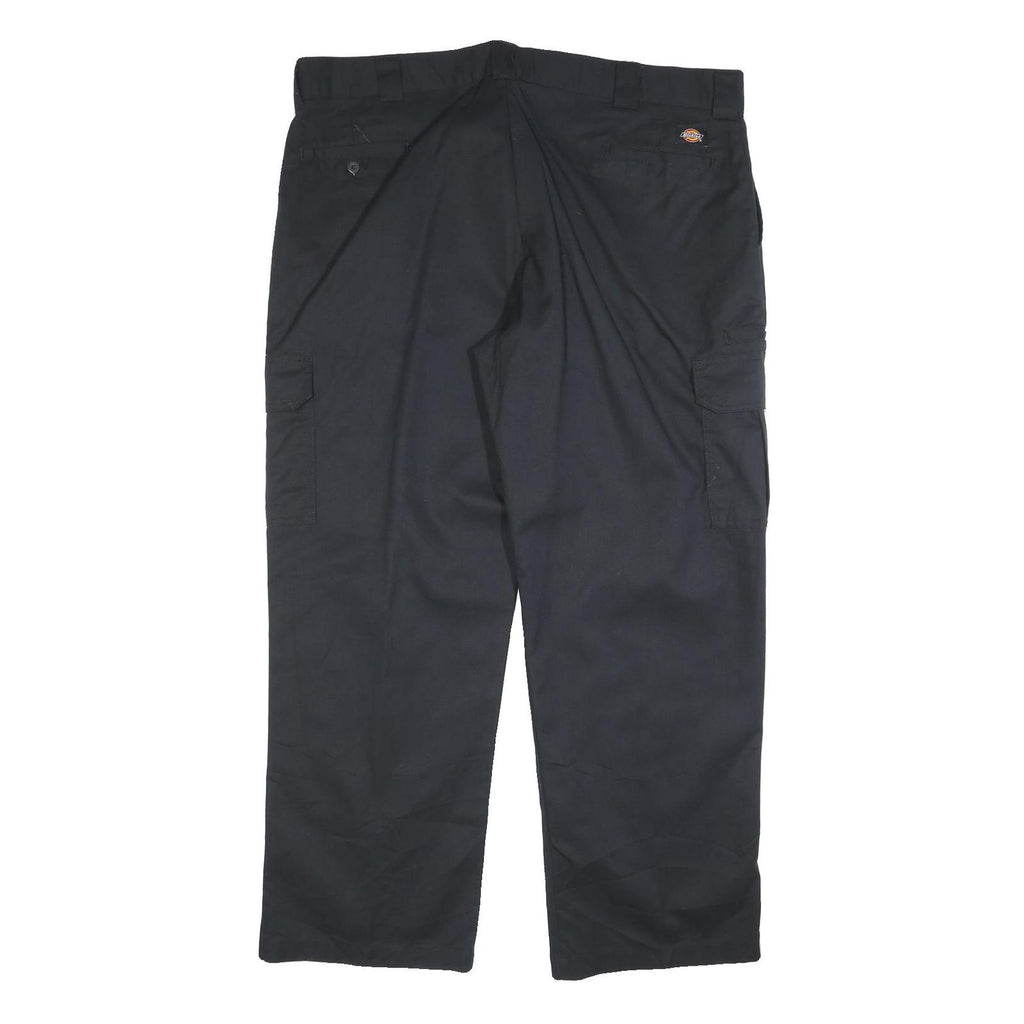 DICKIES Mens Relaxed Cotton Black Work Cargo Trousers W44 L32 Zip Closure