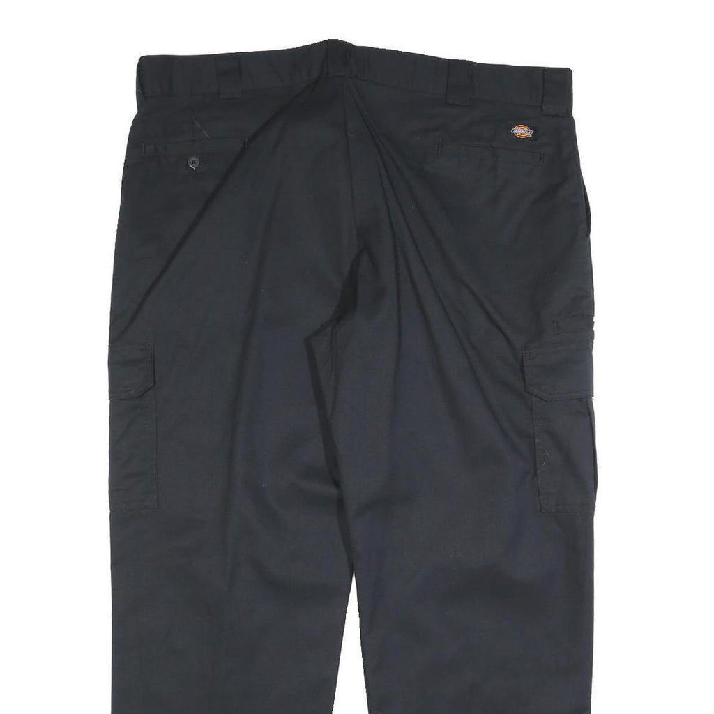 DICKIES Mens Relaxed Cotton Black Work Cargo Trousers W44 L32 Zip Closure
