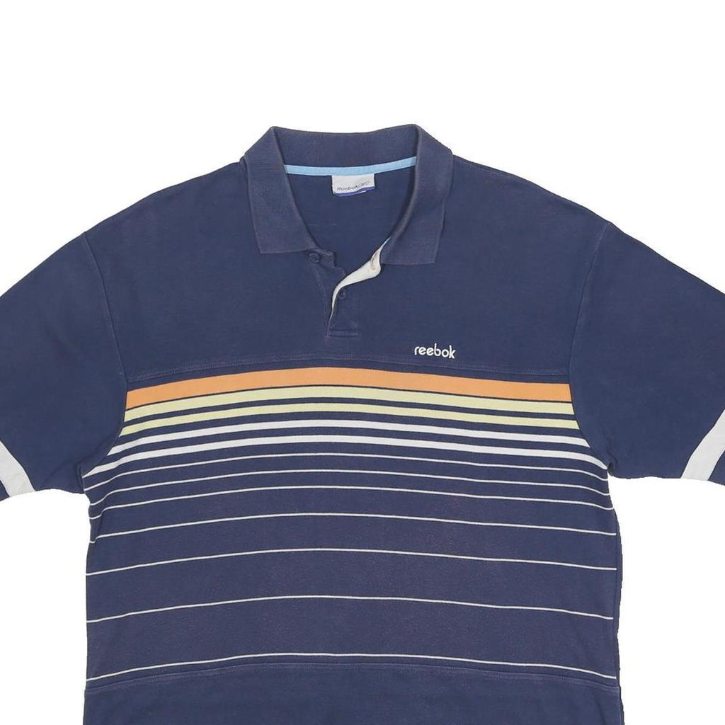REEBOK Mens Navy Blue Striped Short Sleeve Polo Shirt L Cotton Blend Casual