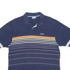 REEBOK Mens Navy Blue Striped Short Sleeve Polo Shirt L Cotton Blend Casual