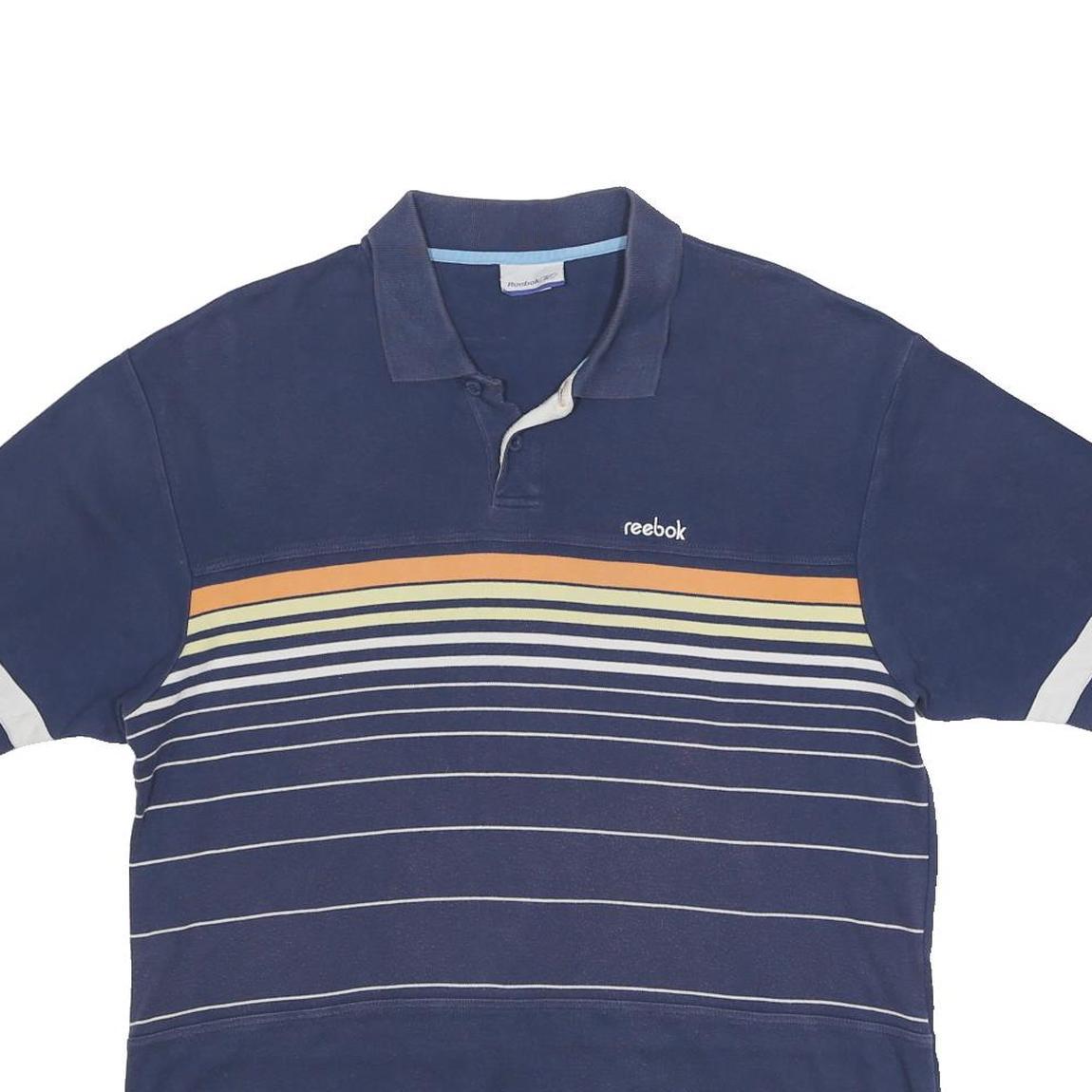 REEBOK Mens Navy Blue Striped Short Sleeve Polo Shirt L Cotton Blend Casual