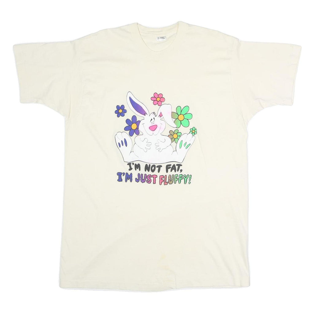 Mens White Cotton Funny Bunny Graphic T-Shirt XL Short Sleeve Crew Neck