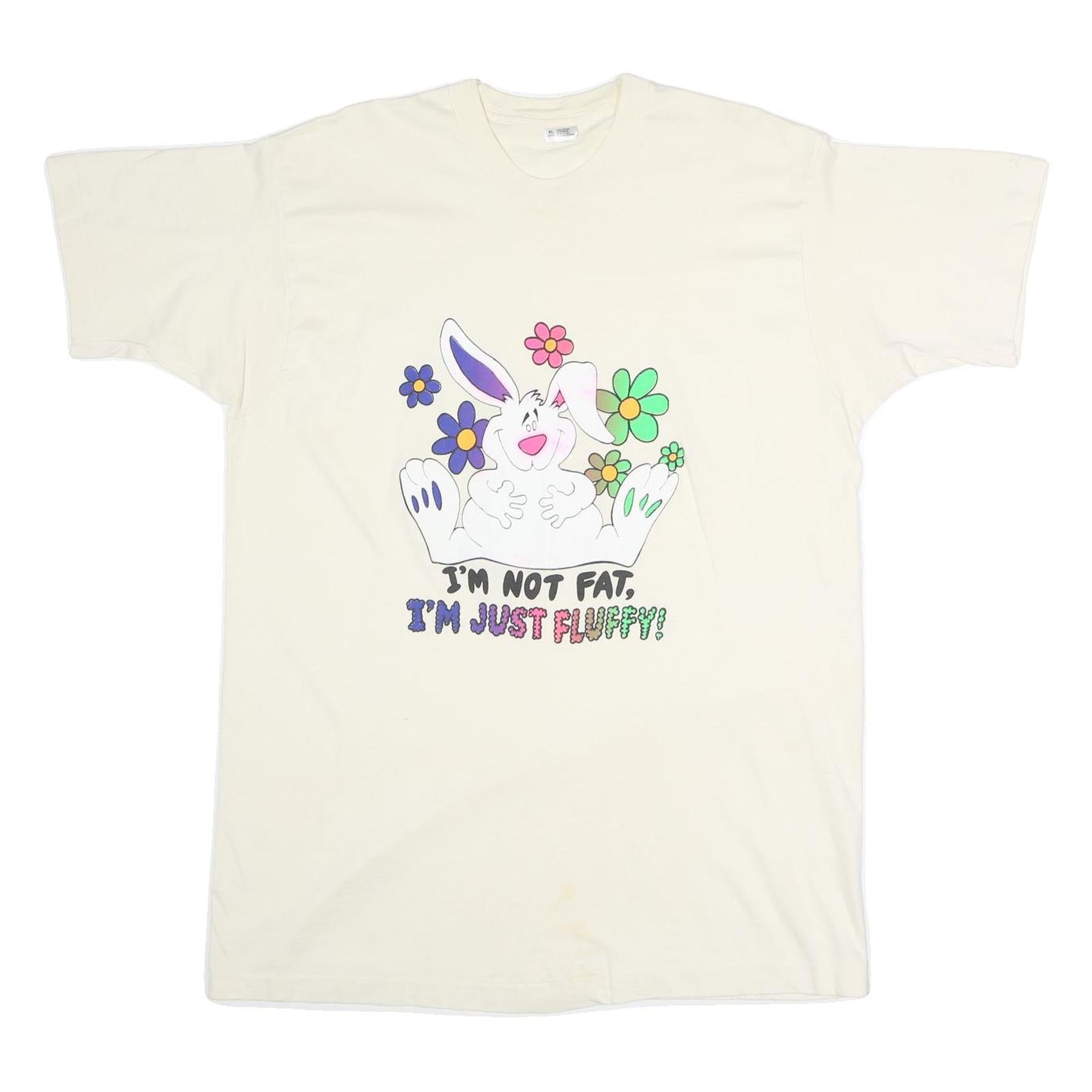 Mens White Cotton Funny Bunny Graphic T-Shirt XL Short Sleeve Crew Neck