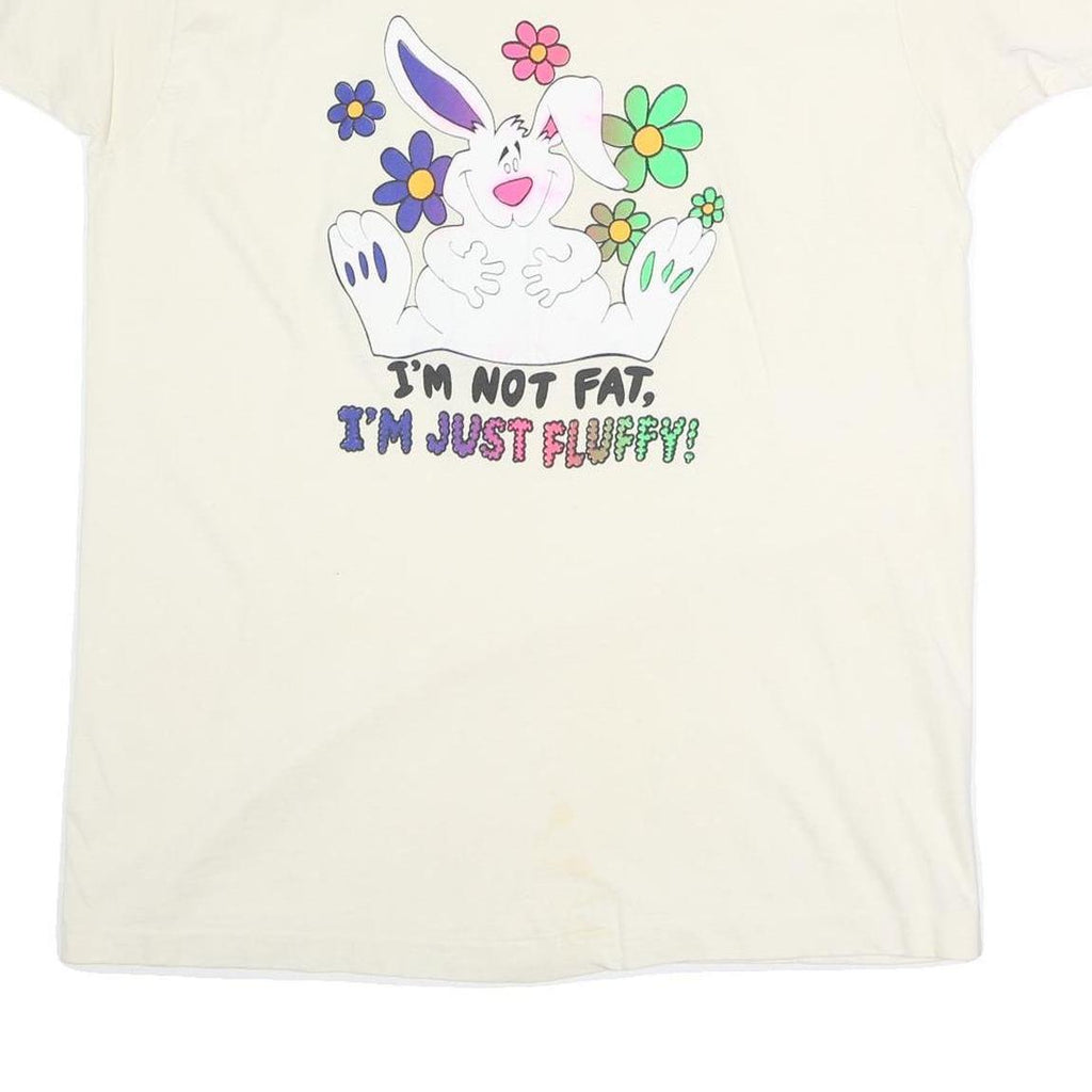 Mens White Cotton Funny Bunny Graphic T-Shirt XL Short Sleeve Crew Neck