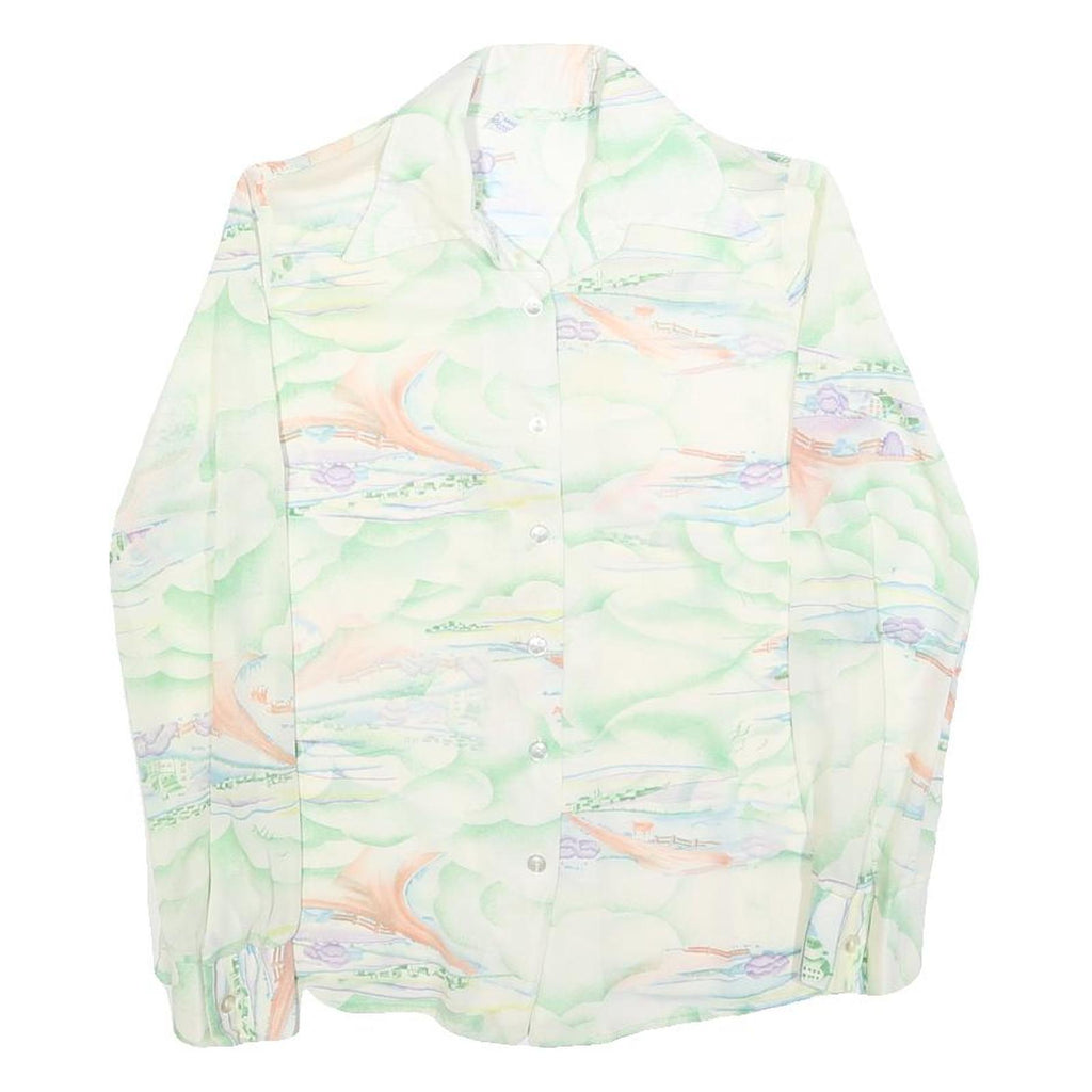 Womens Cream Printed Shirt Long Sleeve Collared S Button Closure Polyester Blend