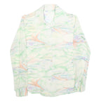 Womens Cream Printed Shirt Long Sleeve Collared S Button Closure Polyester Blend