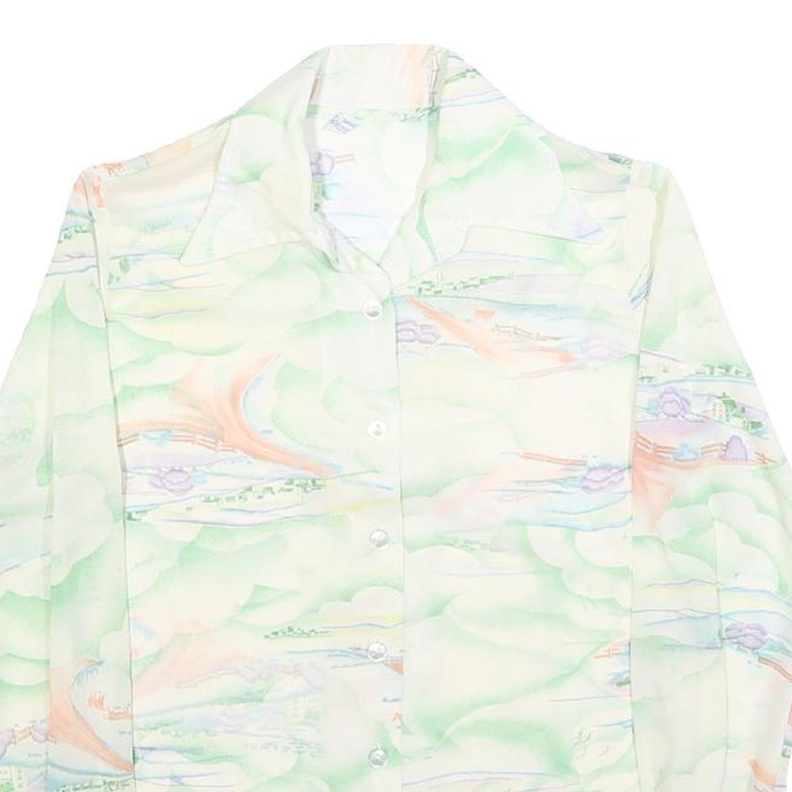 Womens Cream Printed Shirt Long Sleeve Collared S Button Closure Polyester Blend