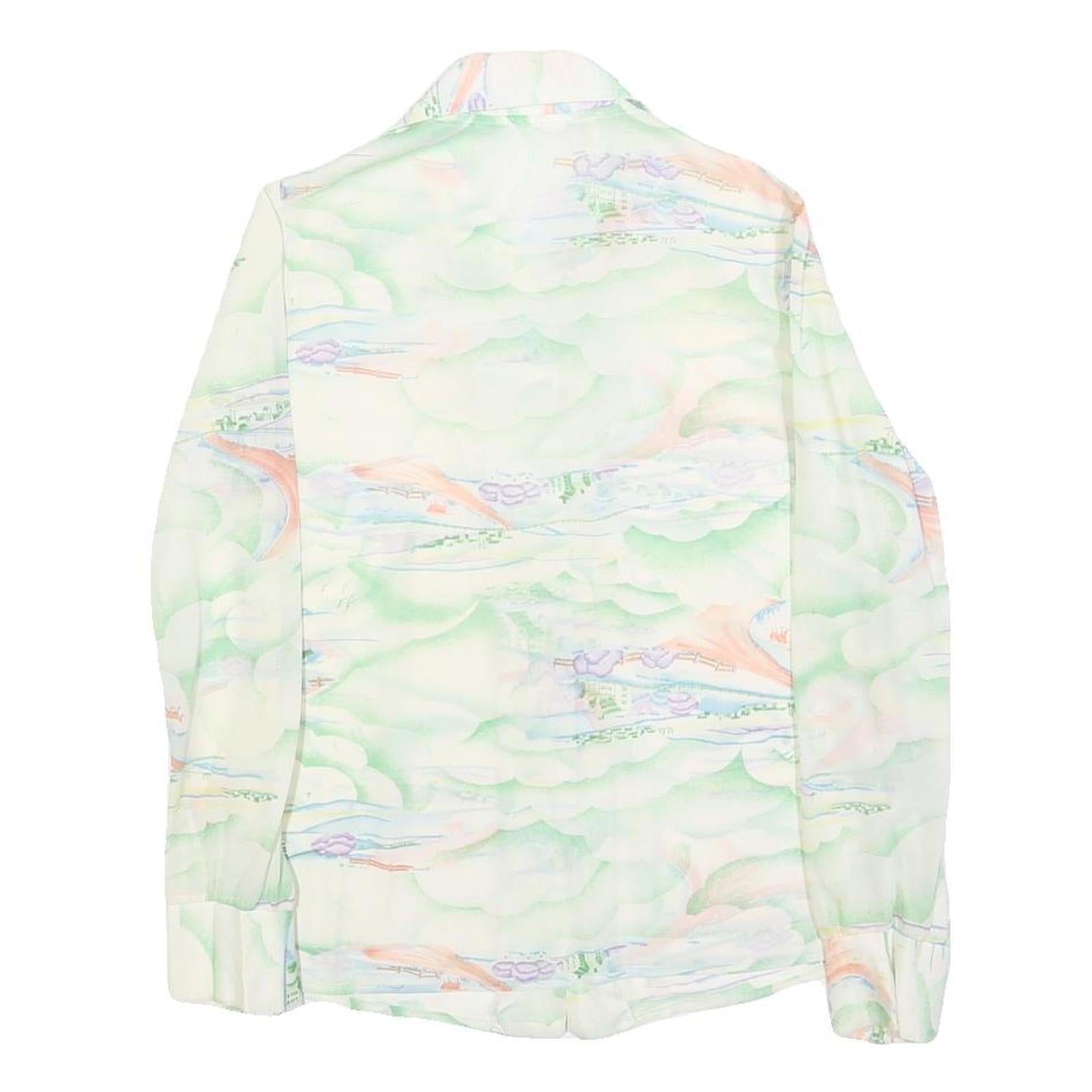 Womens Cream Printed Shirt Long Sleeve Collared S Button Closure Polyester Blend