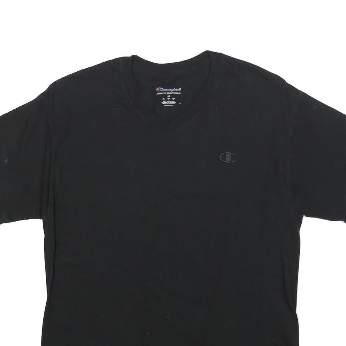 CHAMPION Mens Black V-Neck T-Shirt Short Sleeve Cotton Blend M