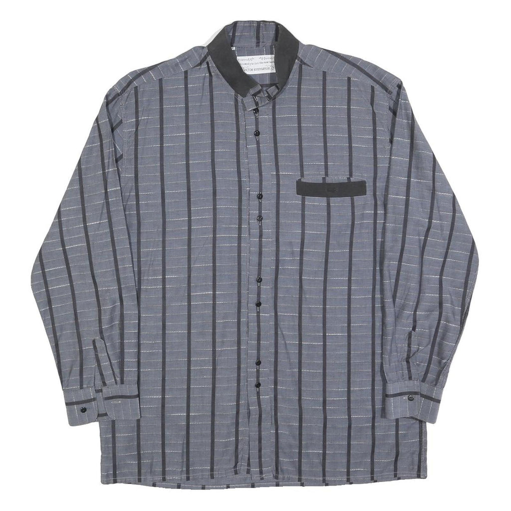 VICTOR EMMANUEL Mens Blue & Black Stripe Cotton Blend Shirt L Long Sleeve Casual