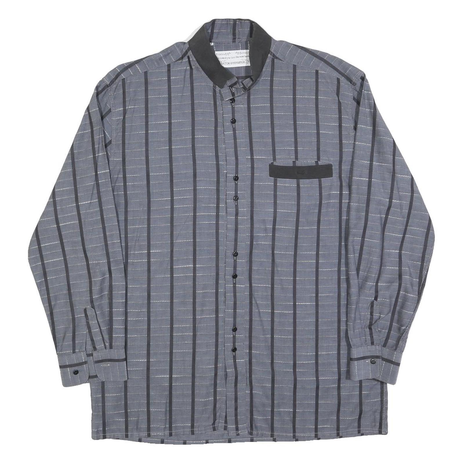 VICTOR EMMANUEL Mens Blue & Black Stripe Cotton Blend Shirt L Long Sleeve Casual