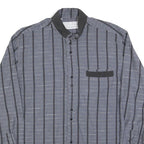 VICTOR EMMANUEL Mens Blue & Black Stripe Cotton Blend Shirt L Long Sleeve Casual