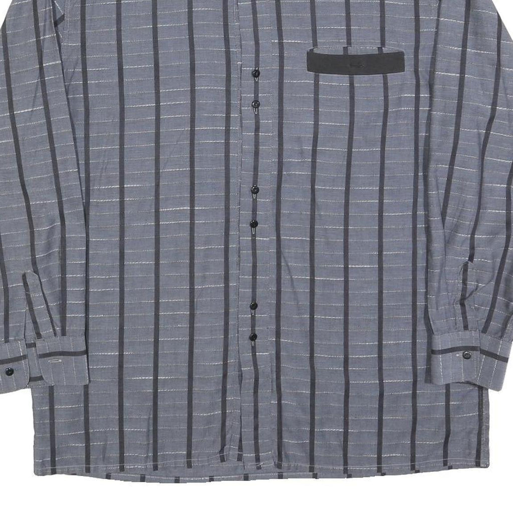 VICTOR EMMANUEL Mens Blue & Black Stripe Cotton Blend Shirt L Long Sleeve Casual