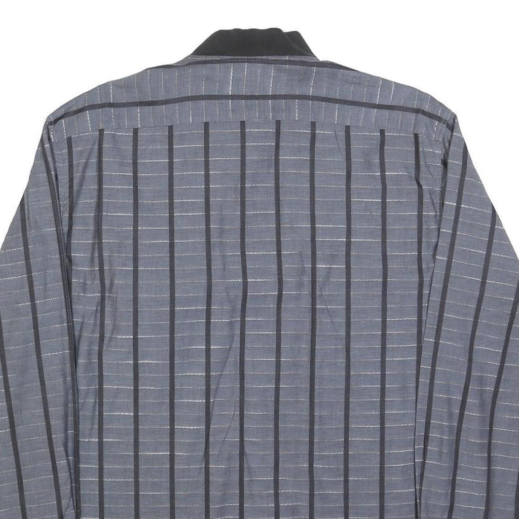 VICTOR EMMANUEL Mens Blue & Black Stripe Cotton Blend Shirt L Long Sleeve Casual