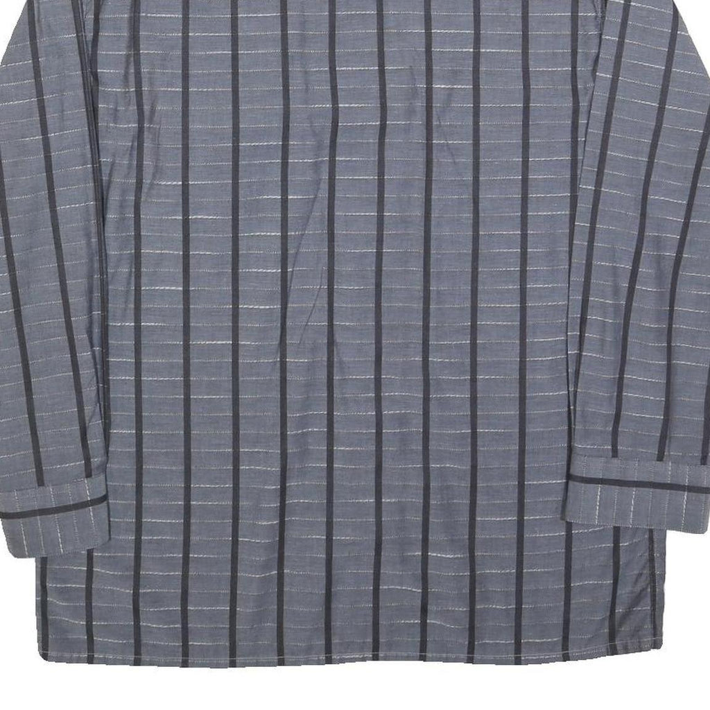 VICTOR EMMANUEL Mens Blue & Black Stripe Cotton Blend Shirt L Long Sleeve Casual