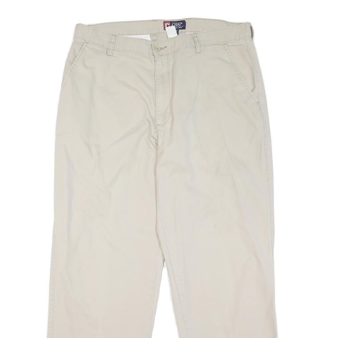 CHAPS Mens Cotton Blend Beige Regular Fit Straight Leg Trousers W32 L32 Casual