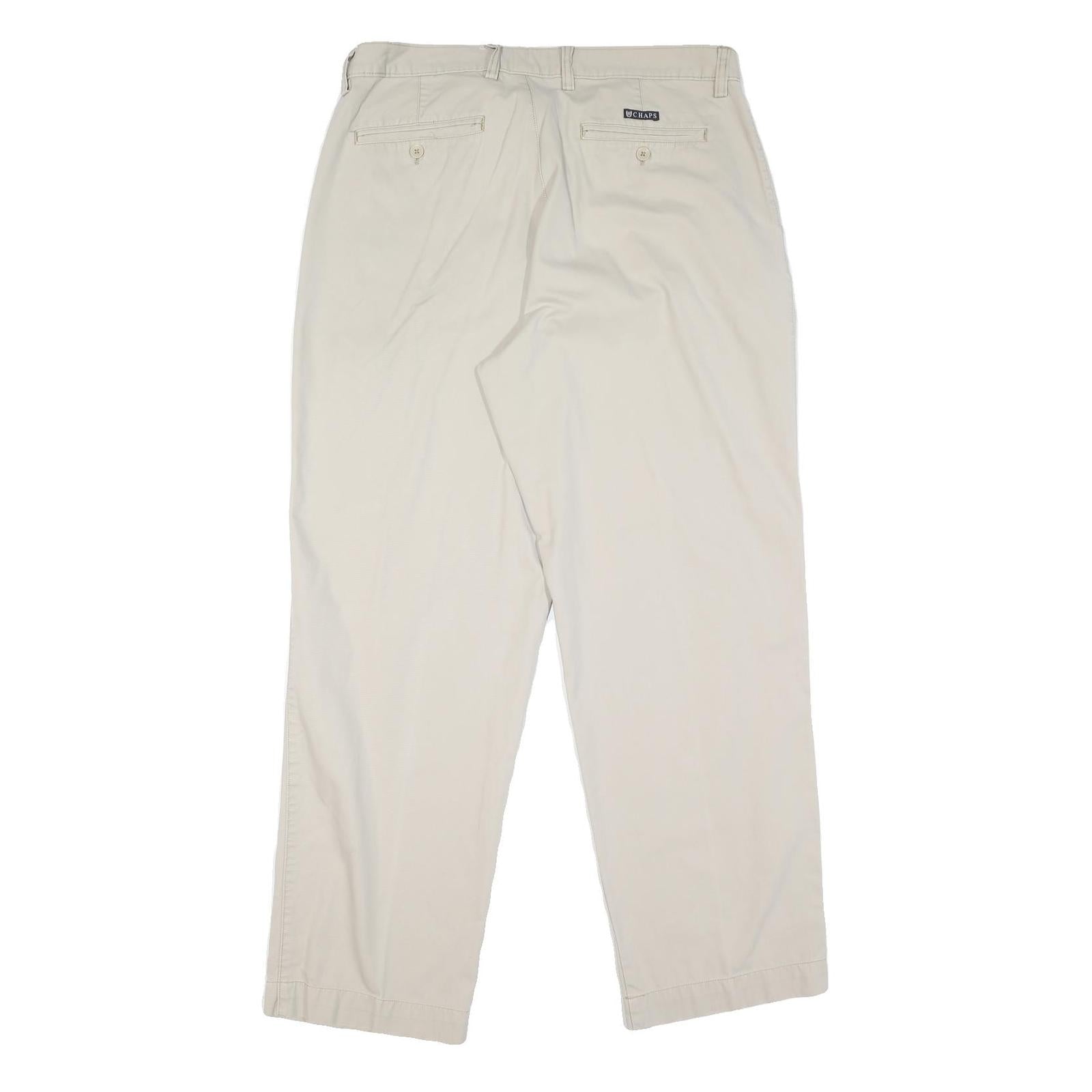 CHAPS Mens Cotton Blend Beige Regular Fit Straight Leg Trousers W32 L32 Casual