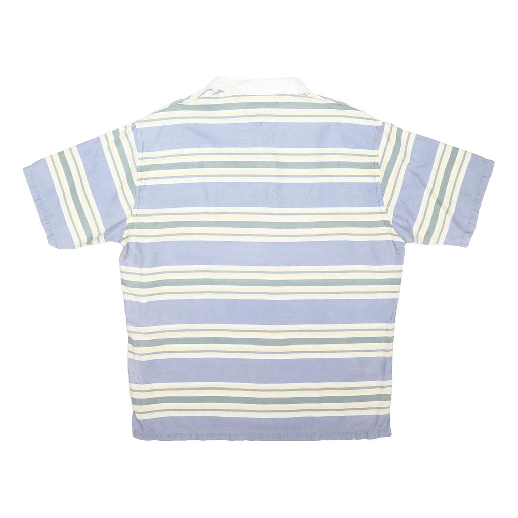 TOMMY HILFIGER Mens Blue White Green Striped Short Sleeve Polo Shirt L Classic