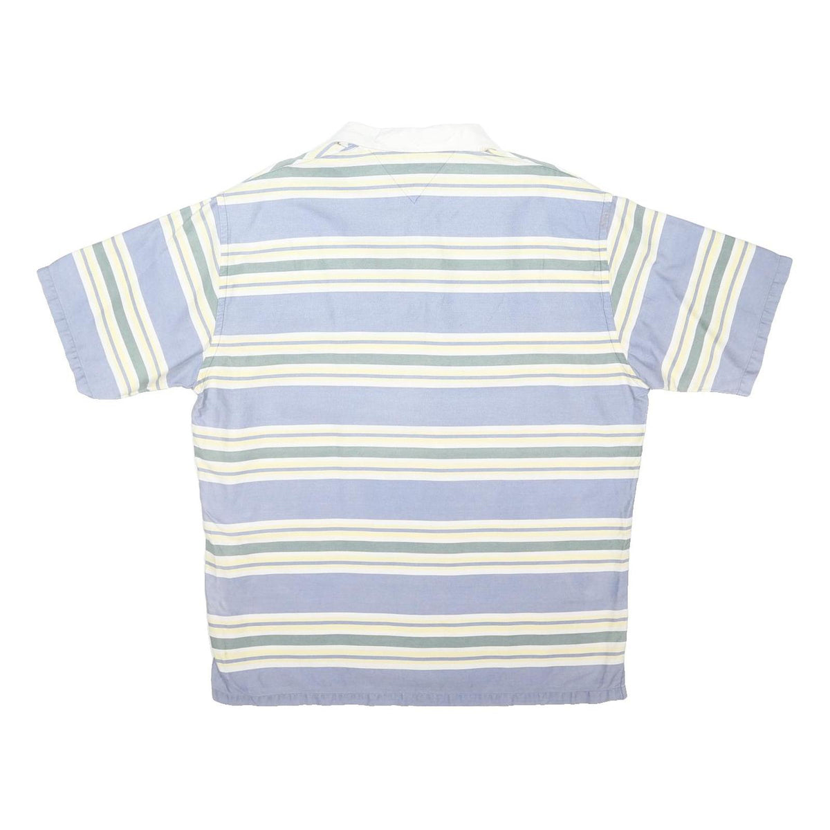 TOMMY HILFIGER Mens Blue White Green Striped Short Sleeve Polo Shirt L Classic