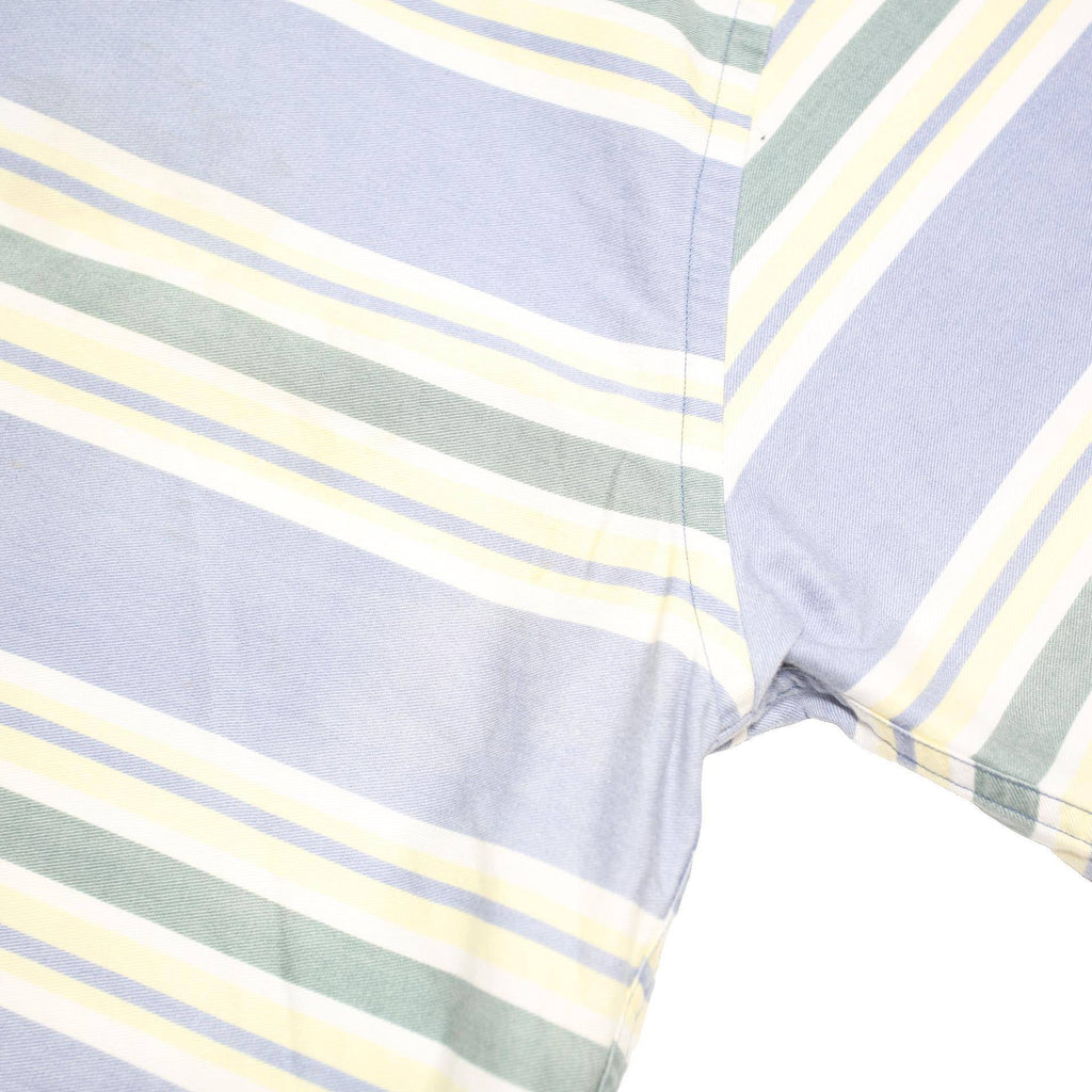 TOMMY HILFIGER Mens Blue White Green Striped Short Sleeve Polo Shirt L Classic