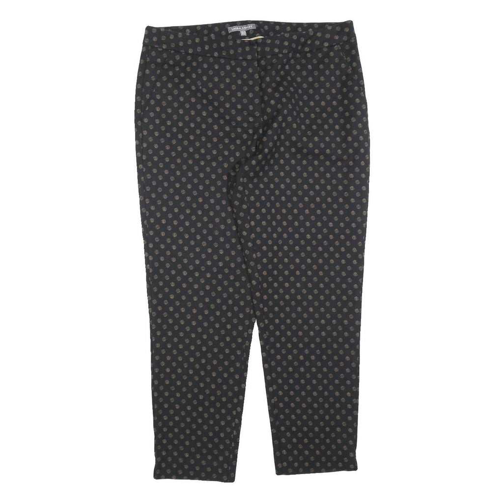 LAURA ASHLEY Womens Cotton Blend Black Slim Straight Trousers W34 L27 Polka Dot