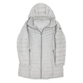 MICHAEL KORS Womens Grey Puffer Jacket L Polyester Blend Woven Quilted Hooded