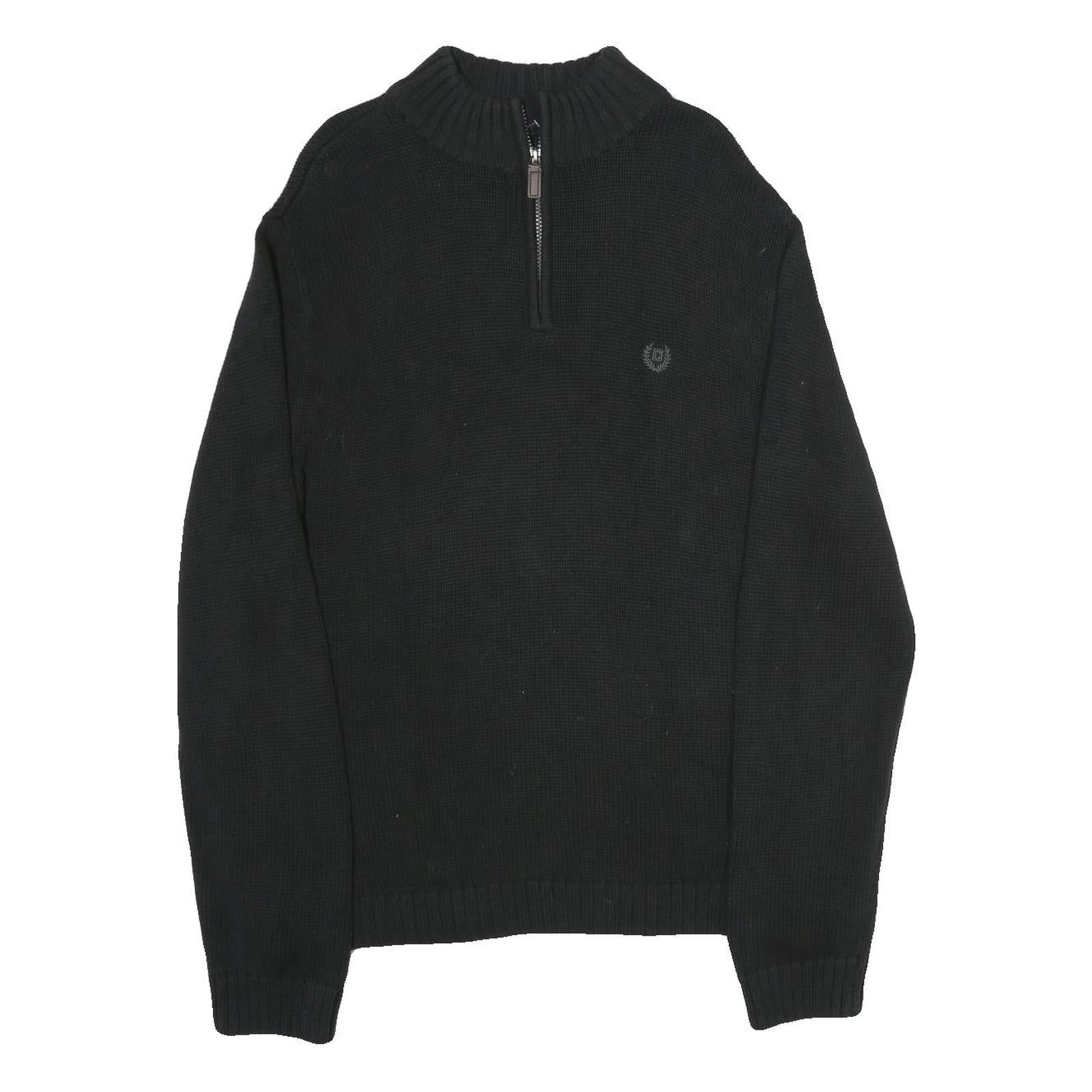 CHAPS Mens Black Cotton Blend Pullover Jumper XL Ribbed Collar Embroidered Logo
