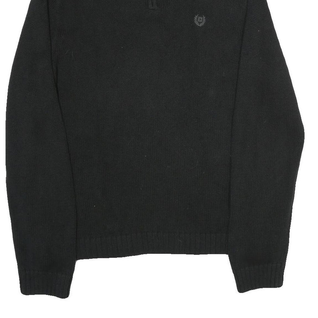 CHAPS Mens Black Cotton Blend Pullover Jumper XL Ribbed Collar Embroidered Logo