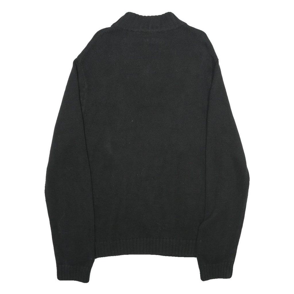 CHAPS Mens Black Cotton Blend Pullover Jumper XL Ribbed Collar Embroidered Logo