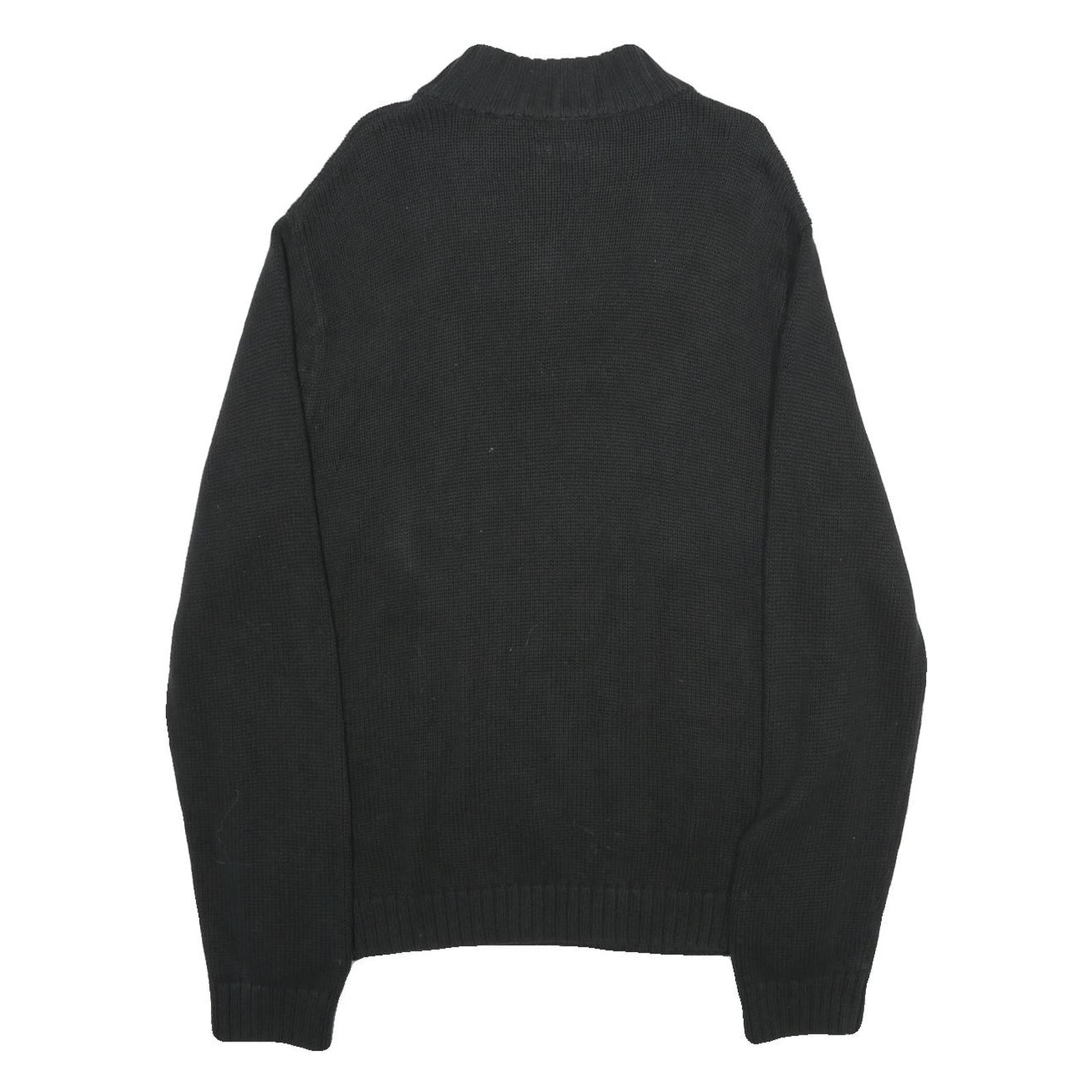 CHAPS Mens Black Cotton Blend Pullover Jumper XL Ribbed Collar Embroidered Logo