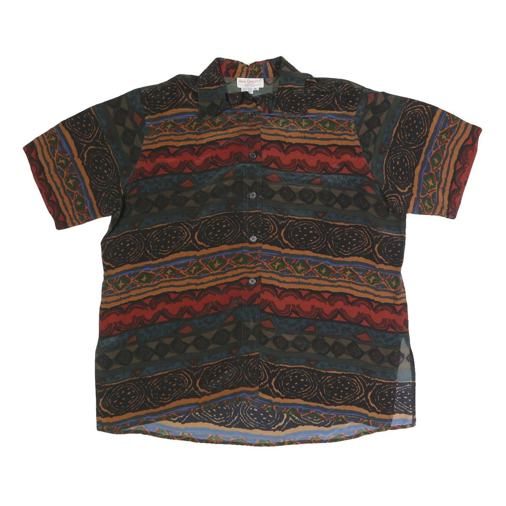 HIGH QUALITY FASHION Womens Multi Printed Silk Shirt Short Sleeve Collared XL