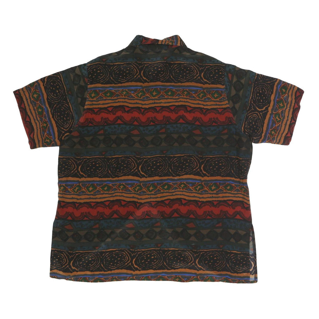 HIGH QUALITY FASHION Womens Multi Printed Silk Shirt Short Sleeve Collared XL