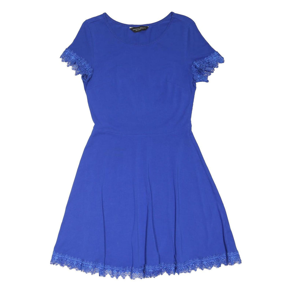 DOROTHY PERKINS Womens Blue Day Dress Cotton Blend Lace Trim UK 10