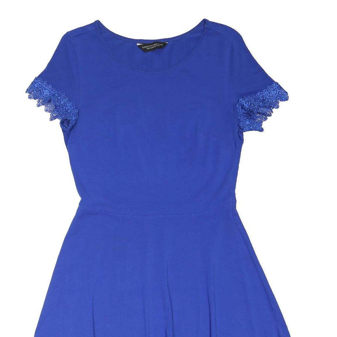 DOROTHY PERKINS Womens Blue Day Dress Cotton Blend Lace Trim UK 10