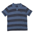 HARD ROCK CAFE Mens Blue & Navy Striped Short Sleeve Polo XL Cotton Blend Casual