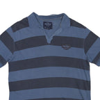 HARD ROCK CAFE Mens Blue & Navy Striped Short Sleeve Polo XL Cotton Blend Casual