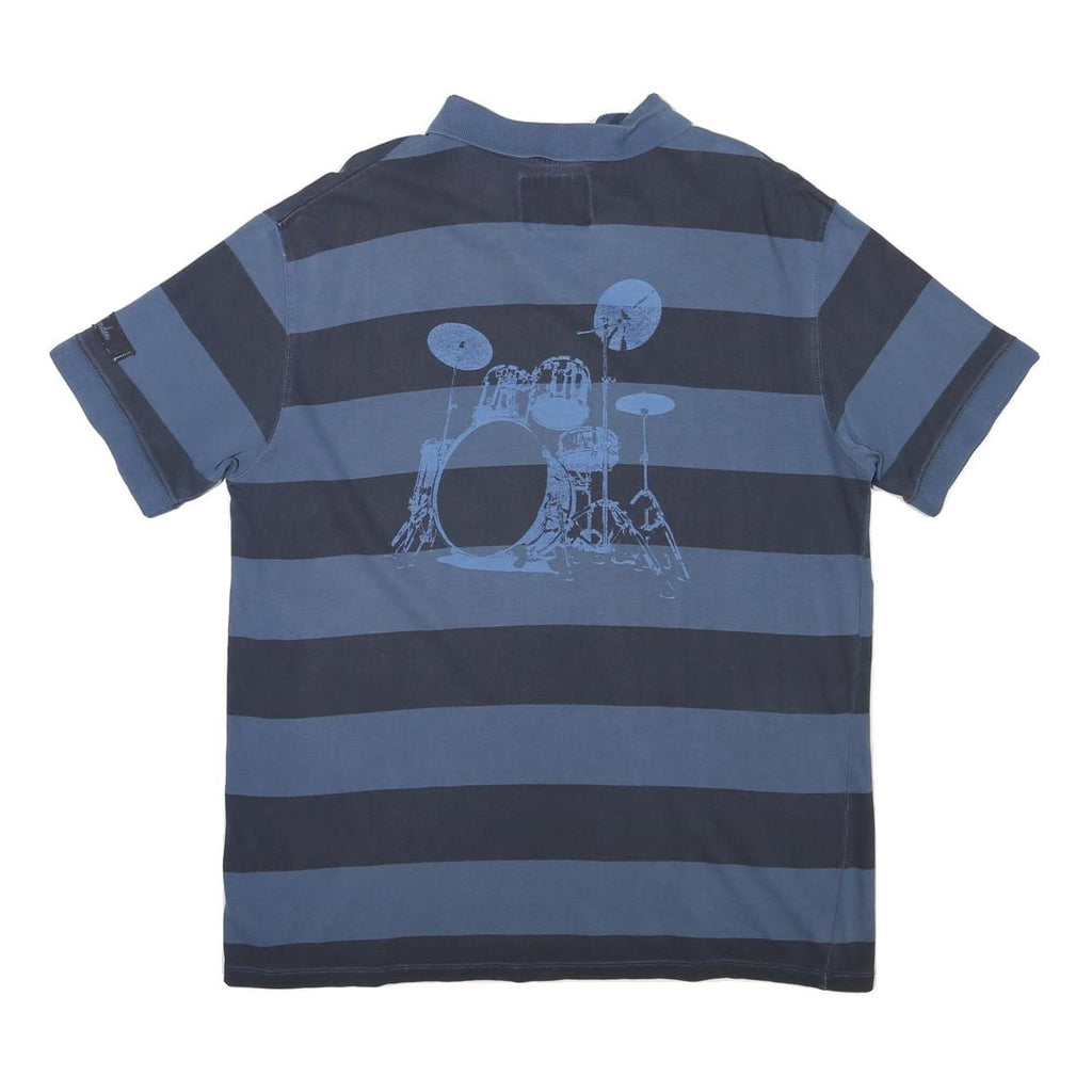 HARD ROCK CAFE Mens Blue & Navy Striped Short Sleeve Polo XL Cotton Blend Casual