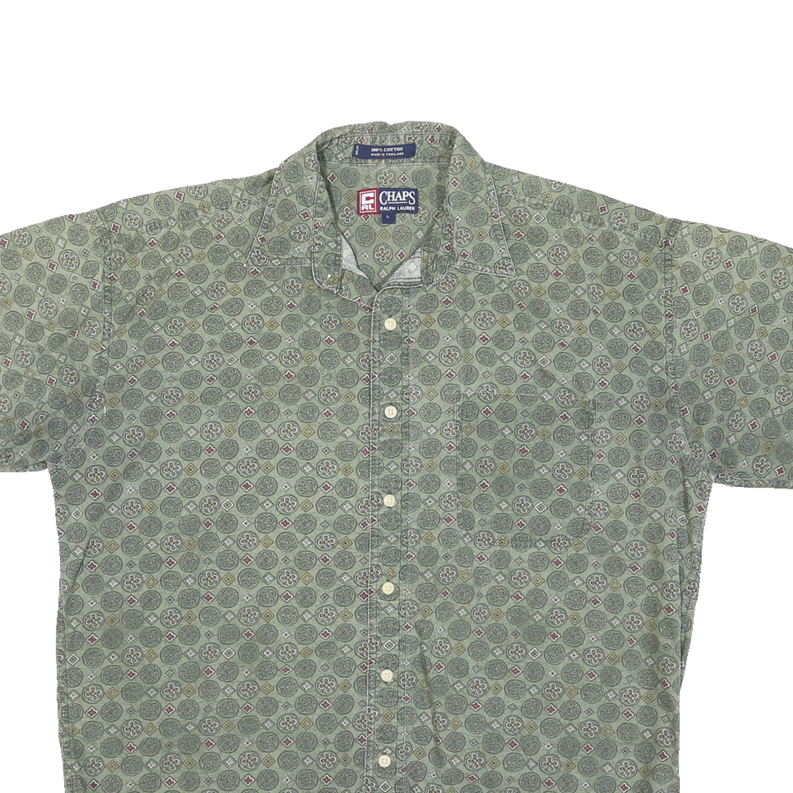 CHAPS RALPH LAUREN Mens Green Pattern Cotton Blend Shirt L Relaxed Fit Casual