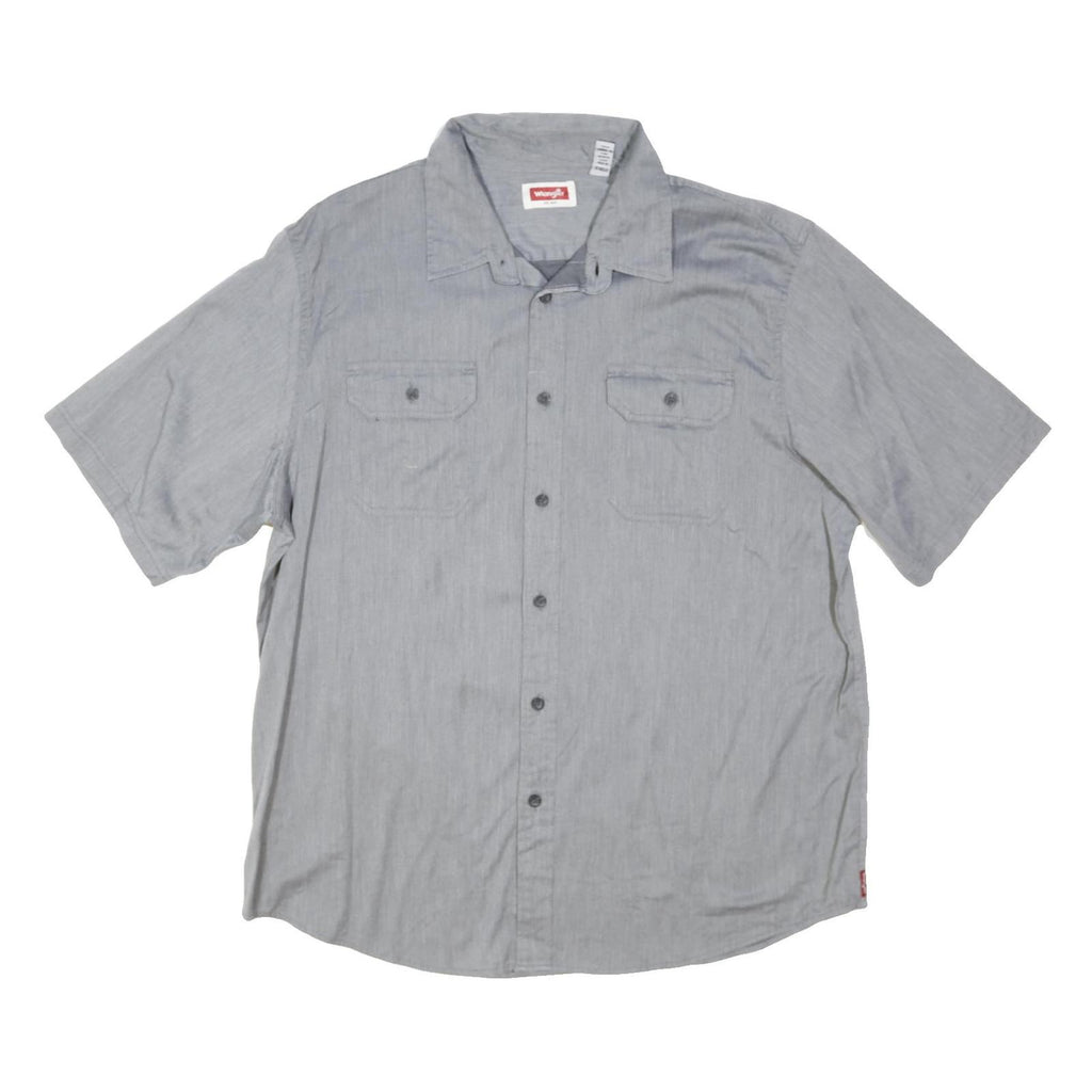 WRANGLER Mens Grey Plain Shirt XL Button Short Sleeve Casual Workwear