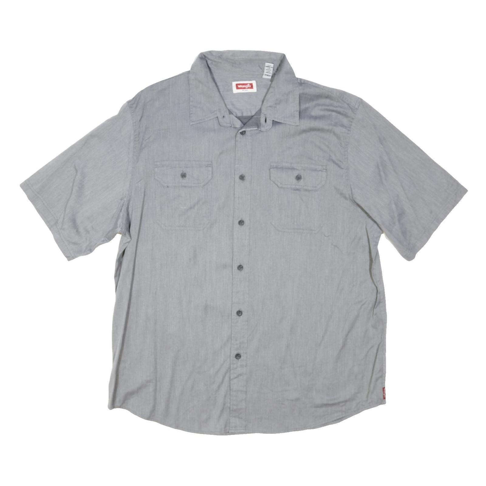 WRANGLER Mens Grey Plain Shirt XL Button Short Sleeve Casual Workwear