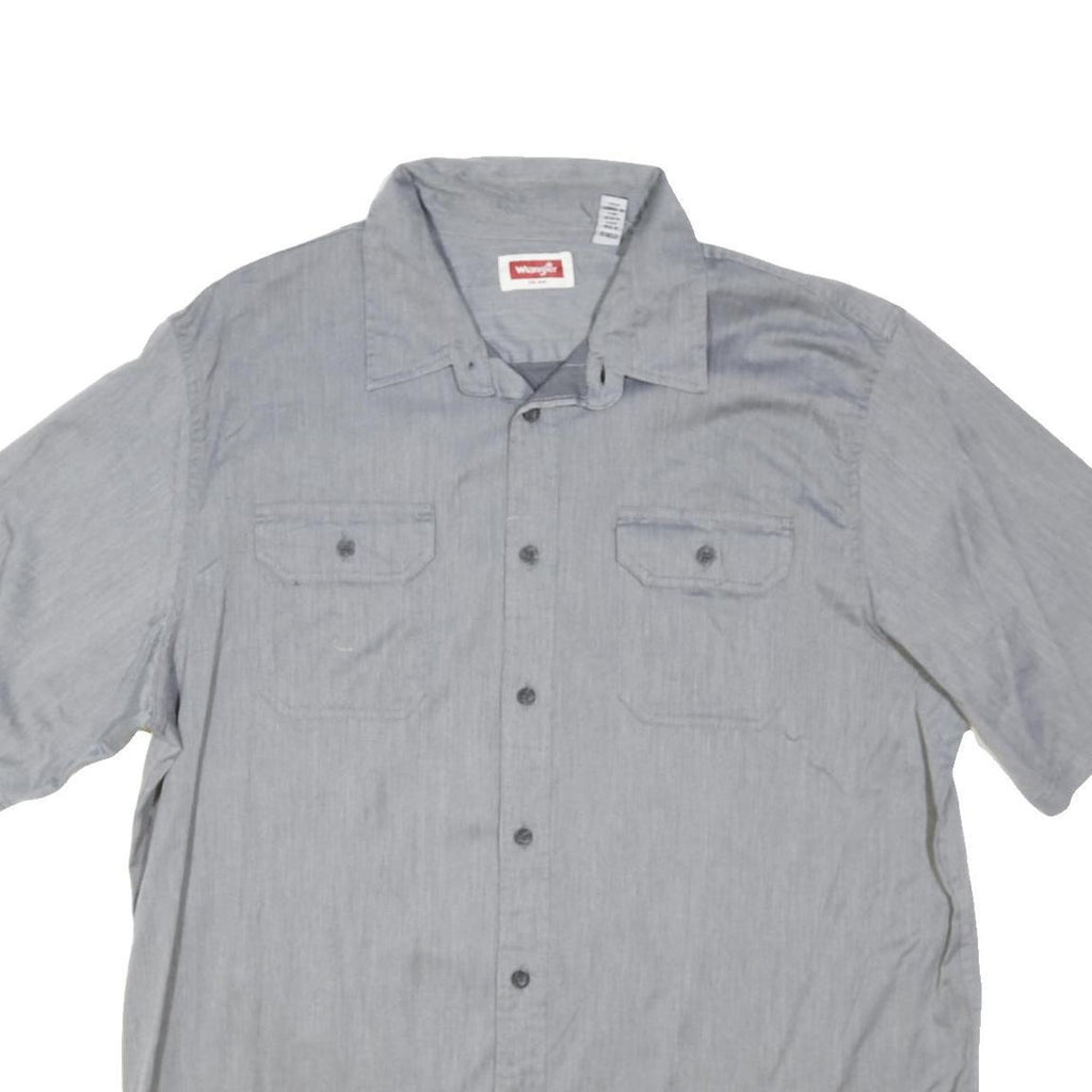 WRANGLER Mens Grey Plain Shirt XL Button Short Sleeve Casual Workwear